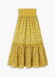 Tory Burch - Smocked floral-print cotton-voile maxi skirt - Yellow - L