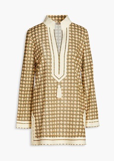 Tory Burch - Tasseled printed cotton-voile tunic - Yellow - S