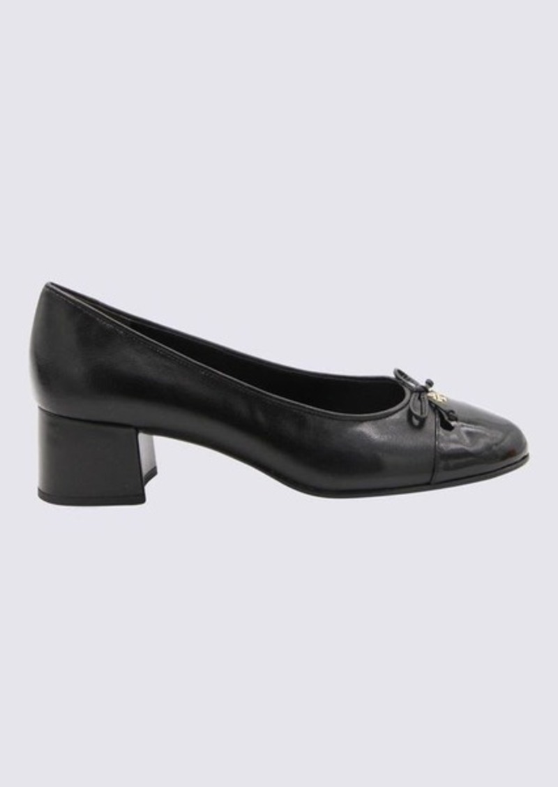 TORY BURCH BLACK LEATHER BOW DETAIL PUMPS