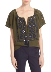 Tory Burch 'Camille' Embellished Silk Peasant Top
