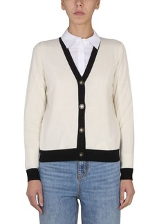 TORY BURCH CARDIGAN WITH CONTRASTING FINISH