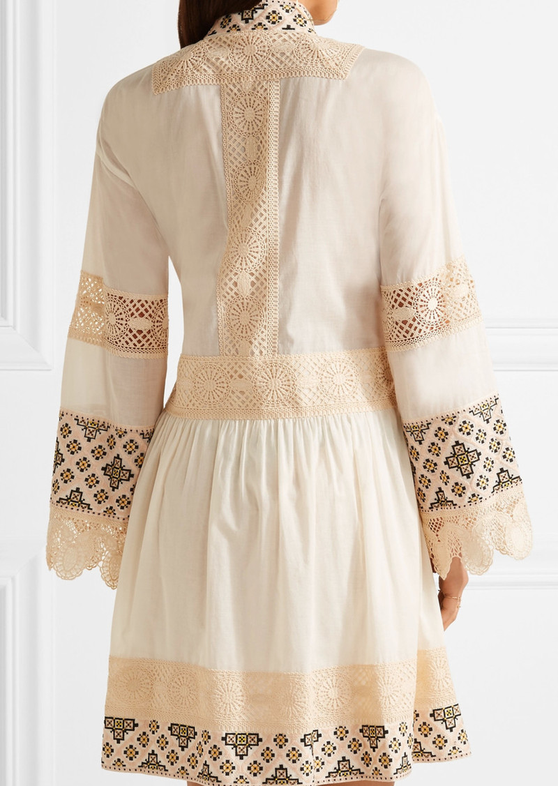 Tory Burch Tory Burch Carlotta lace-trimmed embroidered cotton-voile mini  dress | Dresses