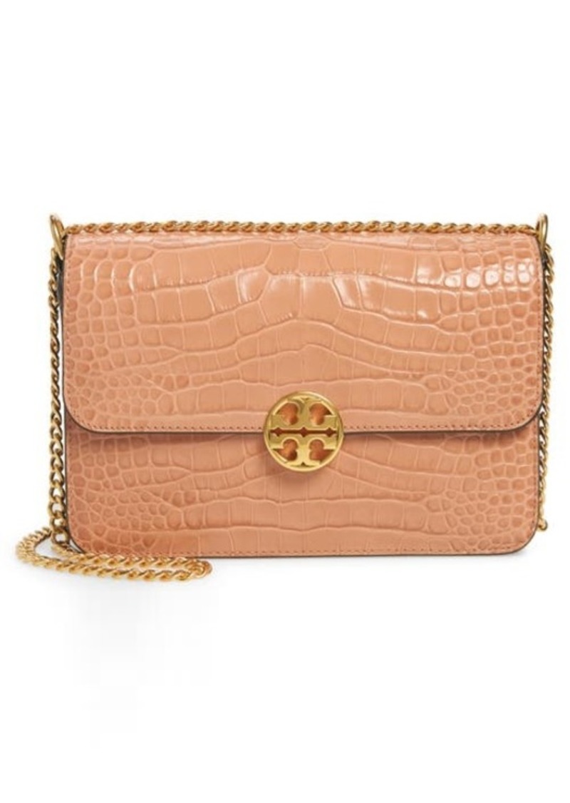 Chelsea Croc Embossed Convertible Shoulder Bag in Chai at