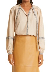 Tory Burch Silk Jacquard Ribbon Blouse in French Sand Paisley at Nordstrom