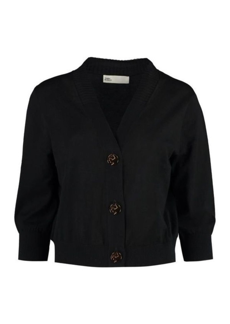 TORY BURCH CROPPED-LENGTH KNITTED CARDIGAN