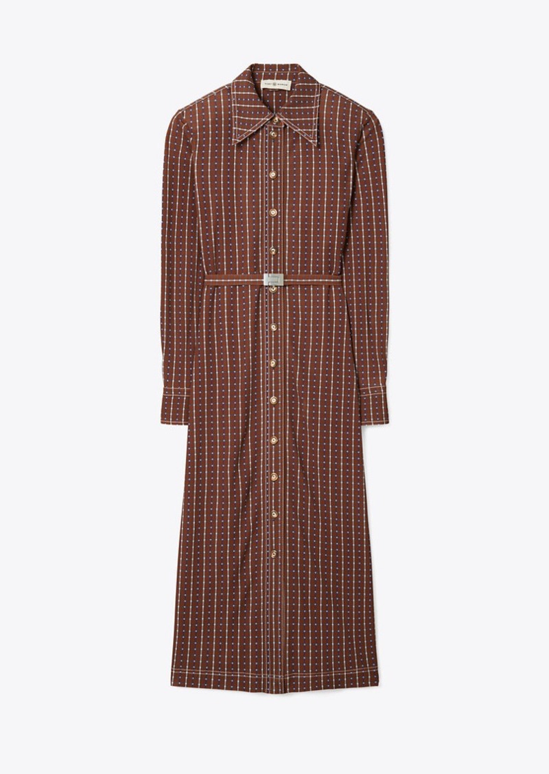 Tory Burch Dotted Windowpane Knit Polo Dress