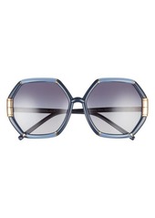 Tory Burch Eleanor 58mm Gradient Geometric Sunglasses in Transparent Navy/Grey at Nordstrom
