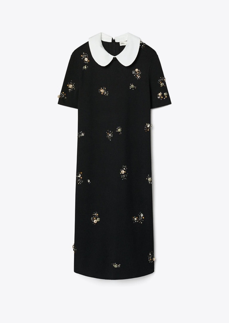 Tory Burch Embellished Poplin Collar Sweater Dress