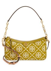 Tory Burch Embossed T Monogram Leather Shoulder Bag in Island Palm /New Cream at Nordstrom