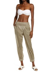 Tory Burch Floral Print Crop Cotton Pants in French Cream Ribbon Wave at Nordstrom