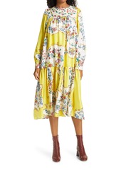 Tory Burch Floral Print Long Sleeve Silk Dress