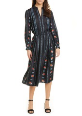 Tory Burch Floral Stripe Long Sleeve Silk Midi Dress