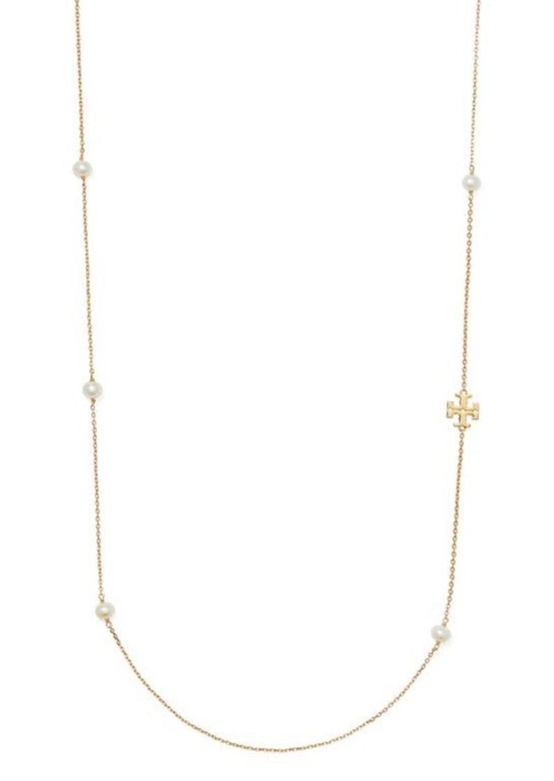Tory Burch Kira Cultured Pearl & Logo Station Necklace