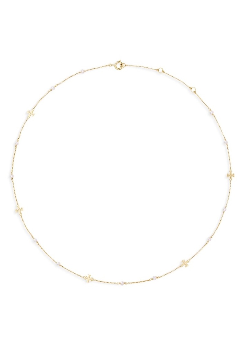 Tory Burch Kira Delicate Cultured Pearl Station Necklace, 16-18