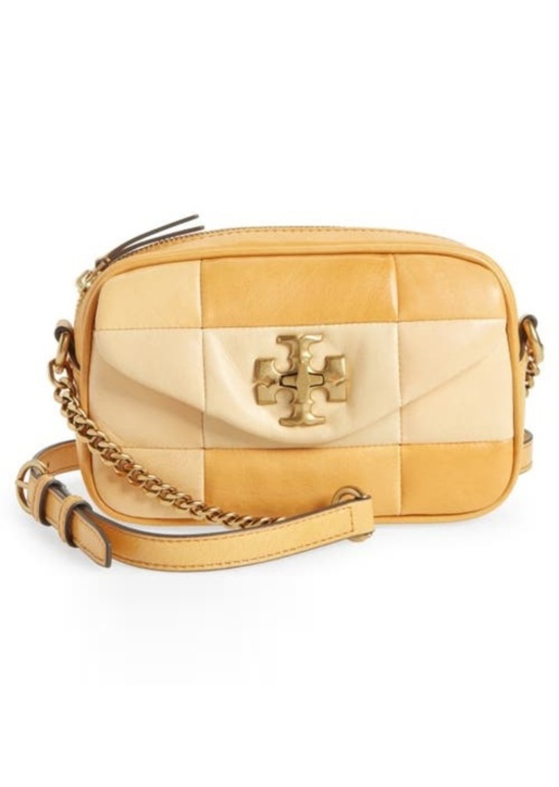 Tory Burch Kira Mini Leather Patchwork Camera Bag in Golden Straw Mix at Nordstrom