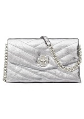 Tory Burch Kira Pavé Chevron Quilted Metallic Leather Crossbody Bag in Silver at Nordstrom
