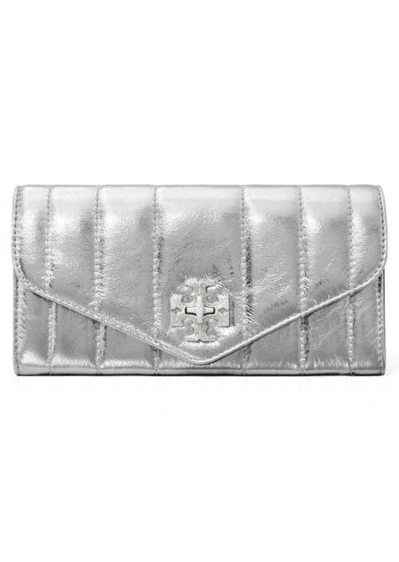 Tory Burch Kira Pavé Logo Quilted Leather Envelope Wallet in Silver at Nordstrom