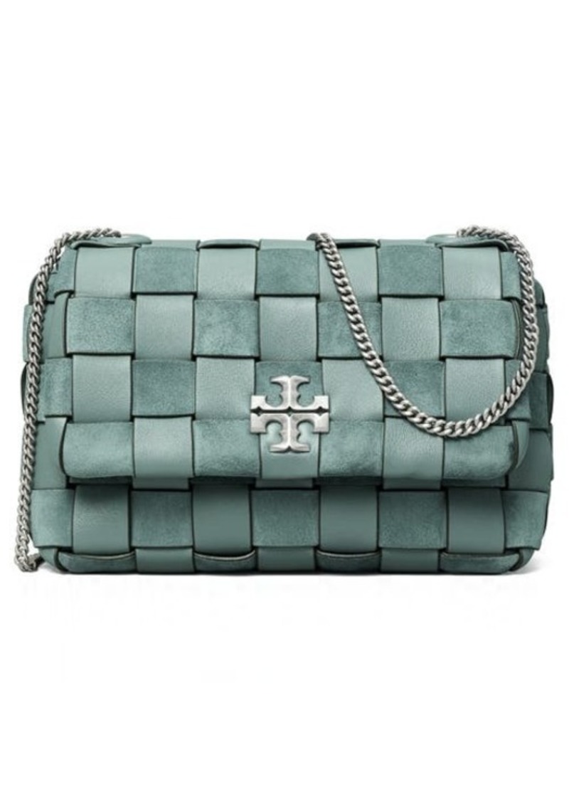 Tory Burch Kira Small Woven Leather Shoulder Bag in Arctic at Nordstrom