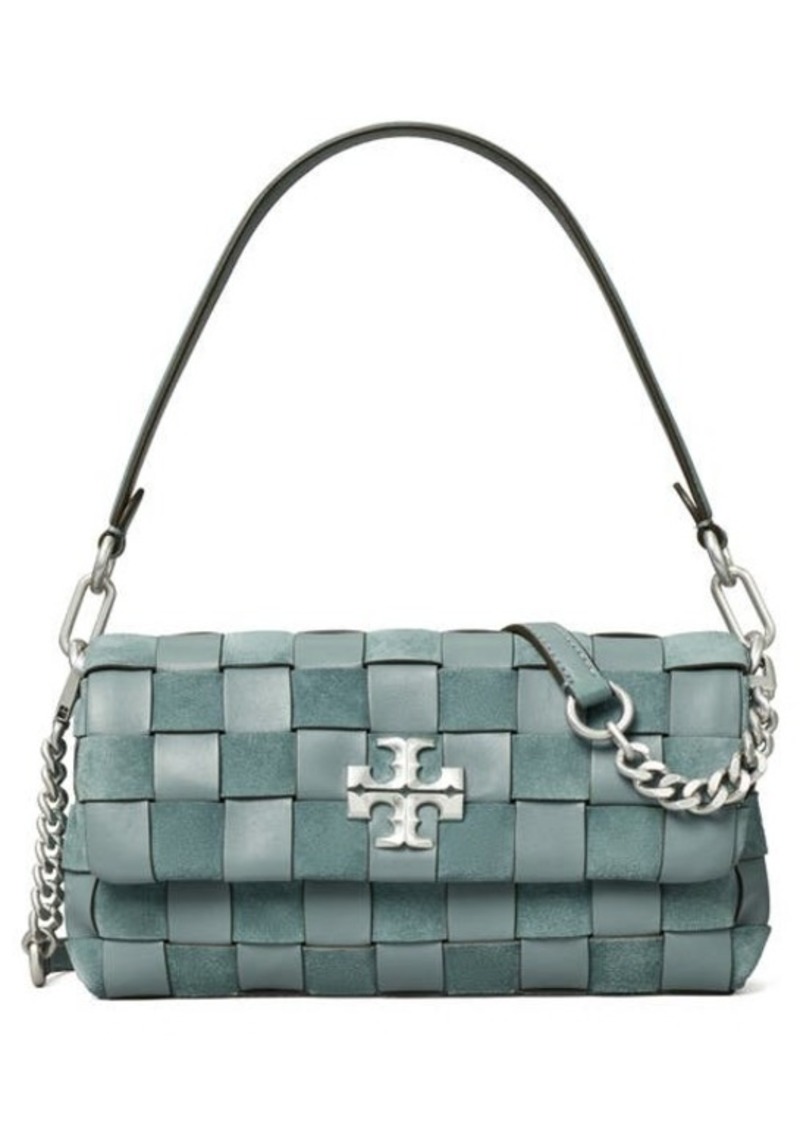 Tory Burch Kira Small Woven Leather Shoulder Bag in Arctic at Nordstrom