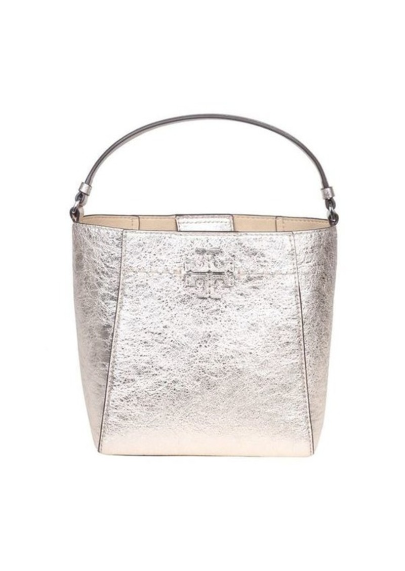 TORY BURCH LAMINATED LEATHER BUCKET