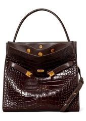 Tory Burch Lee Radziwill Croc Embossed Leather Double Bag in Pumpernickel at Nordstrom