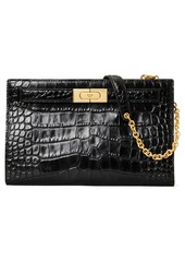 Tory Burch Lee Radziwill Croc Embossed Leather Shoulder Bag in Black at Nordstrom
