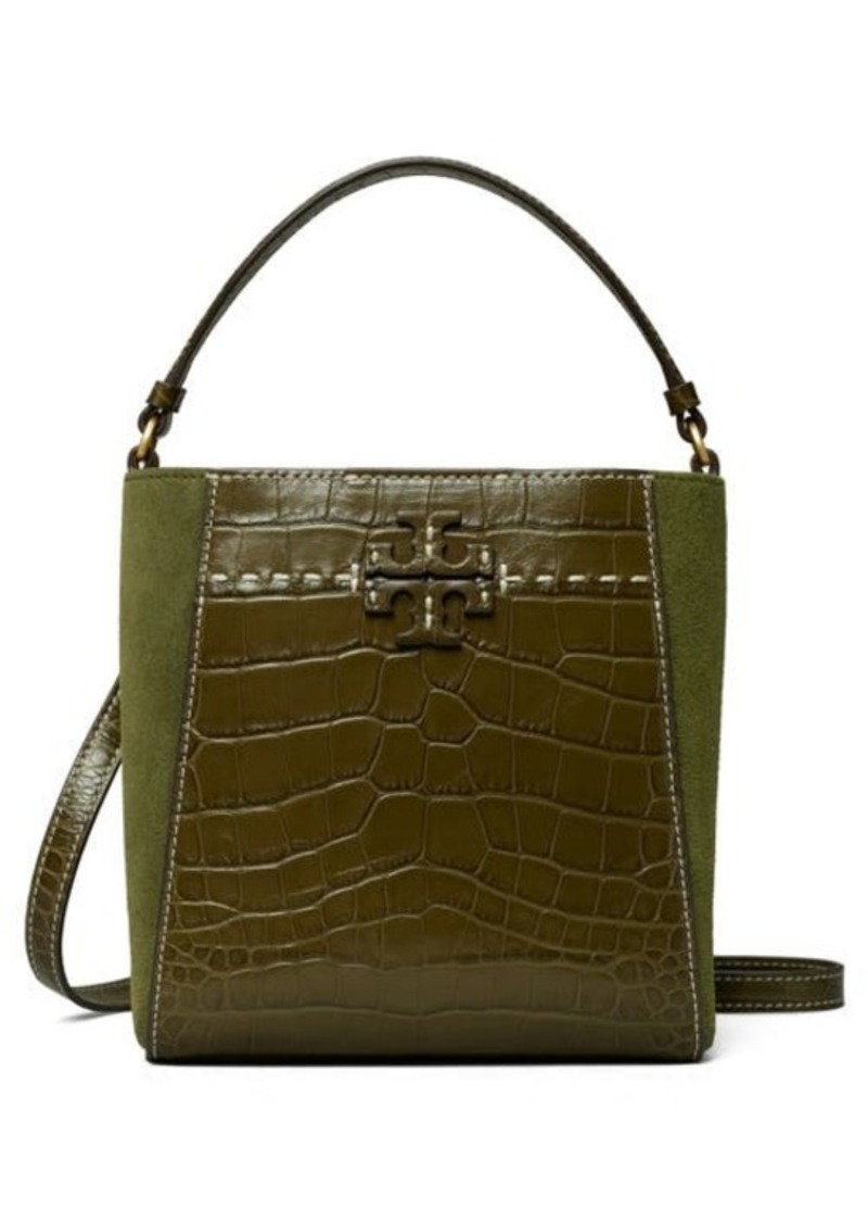 Tory Burch McGraw Small Embossed Leather Bucket Bag in New Olive at Nordstrom