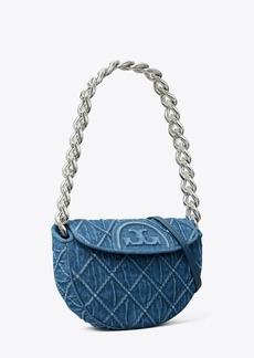 Tory Burch Mini Fleming Soft Denim Crescent Bag