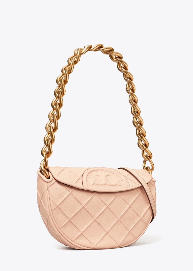 Tory Burch Mini Fleming Soft Polished-Grain Crescent Bag