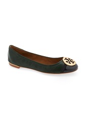 Tory Burch Minnie Logo Medallion Cap Toe Ballet Flat in Pine Tree /Perfect Navy at Nordstrom