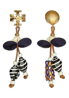 Tory Burch Mismatched Drop Earrings in Rolled Brass /Navy Multi at Nordstrom