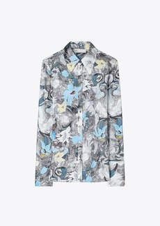 Tory Burch Printed Cuffed Silk Shirt