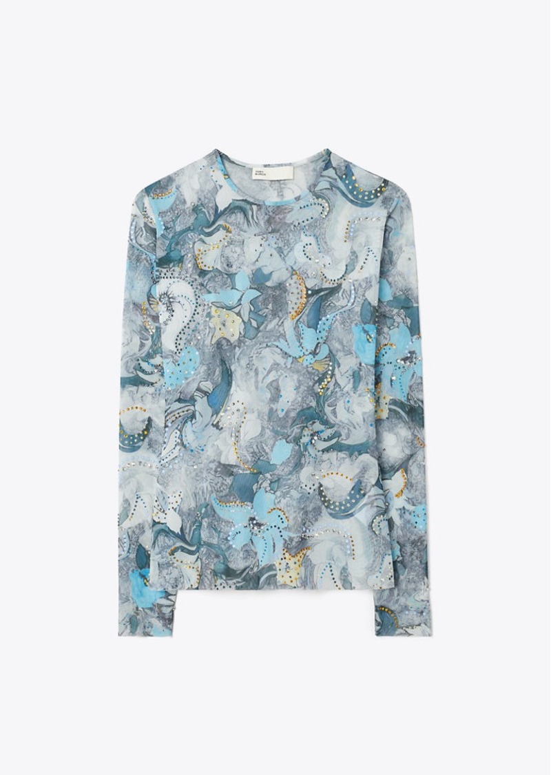 Tory Burch Printed Mesh Crewneck