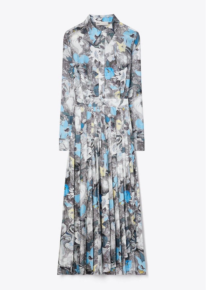 Tory Burch Printed Pleated Silk Twill Dress