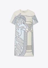Tory Burch Printed Silk Front T-Shirt Dress