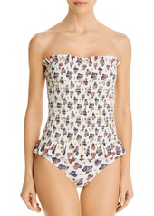 Tory Burch Printed Smocked One Piece Swimsuit