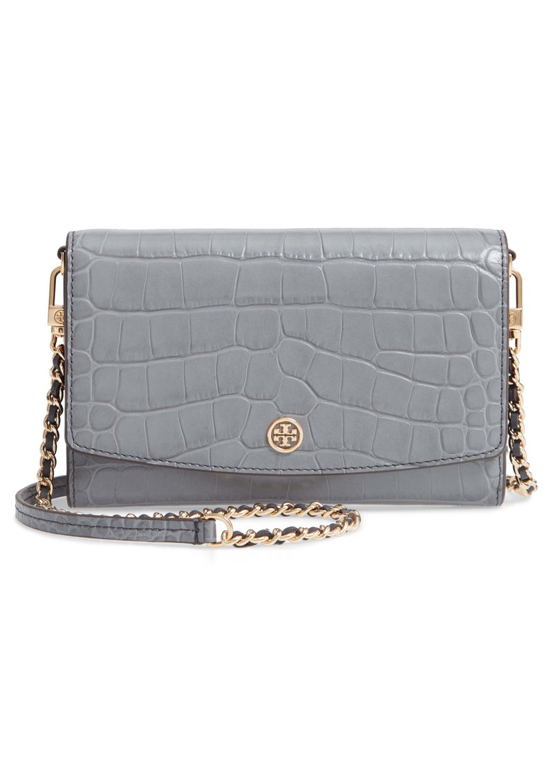 Tory Burch Tory Burch Robinson Croc Embossed Leather Wallet on a Chain |  Handbags