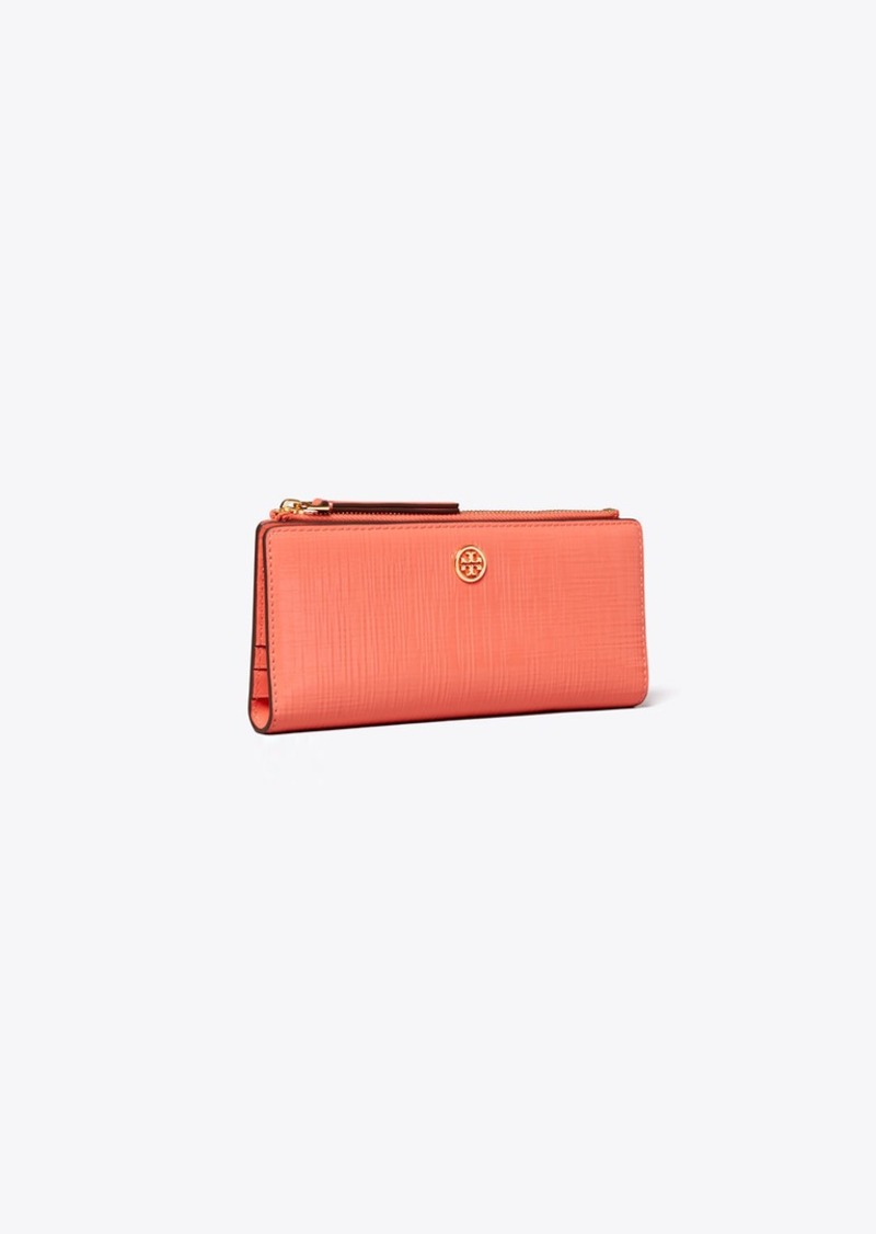 Tory Burch Robinson Crosshatched Zip Slim Wallet