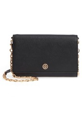 Tory Burch Robinson Leather Wallet on a Chain in Black /Royal Navy at Nordstrom