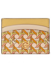 Tory Burch Robinson Print Leather Card Case in Beeswax Basketweave at Nordstrom