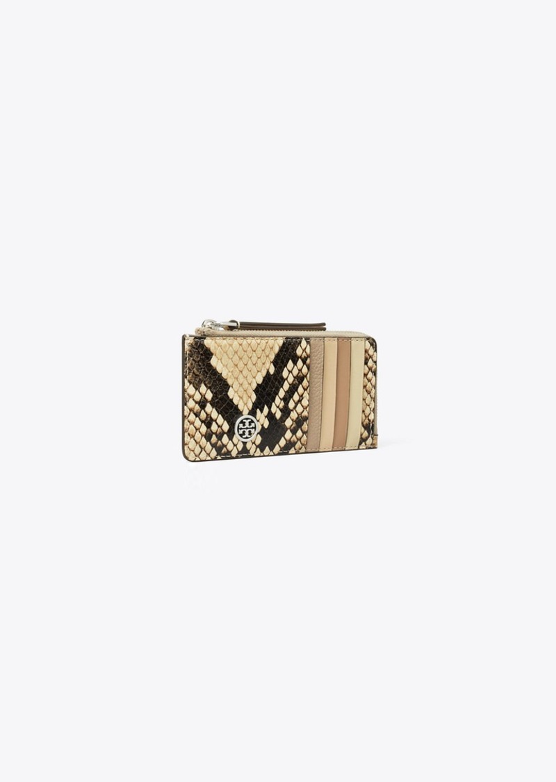 Tory Burch Robinson Snake Embossed Zip Card Case