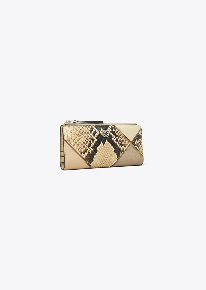 Tory Burch Robinson Snake Embossed Zip Slim Wallet