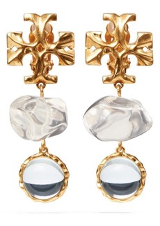 Tory Burch Roxanne Double Drop Clip-On Earrings in Rolled Brass 59 /Clear at Nordstrom