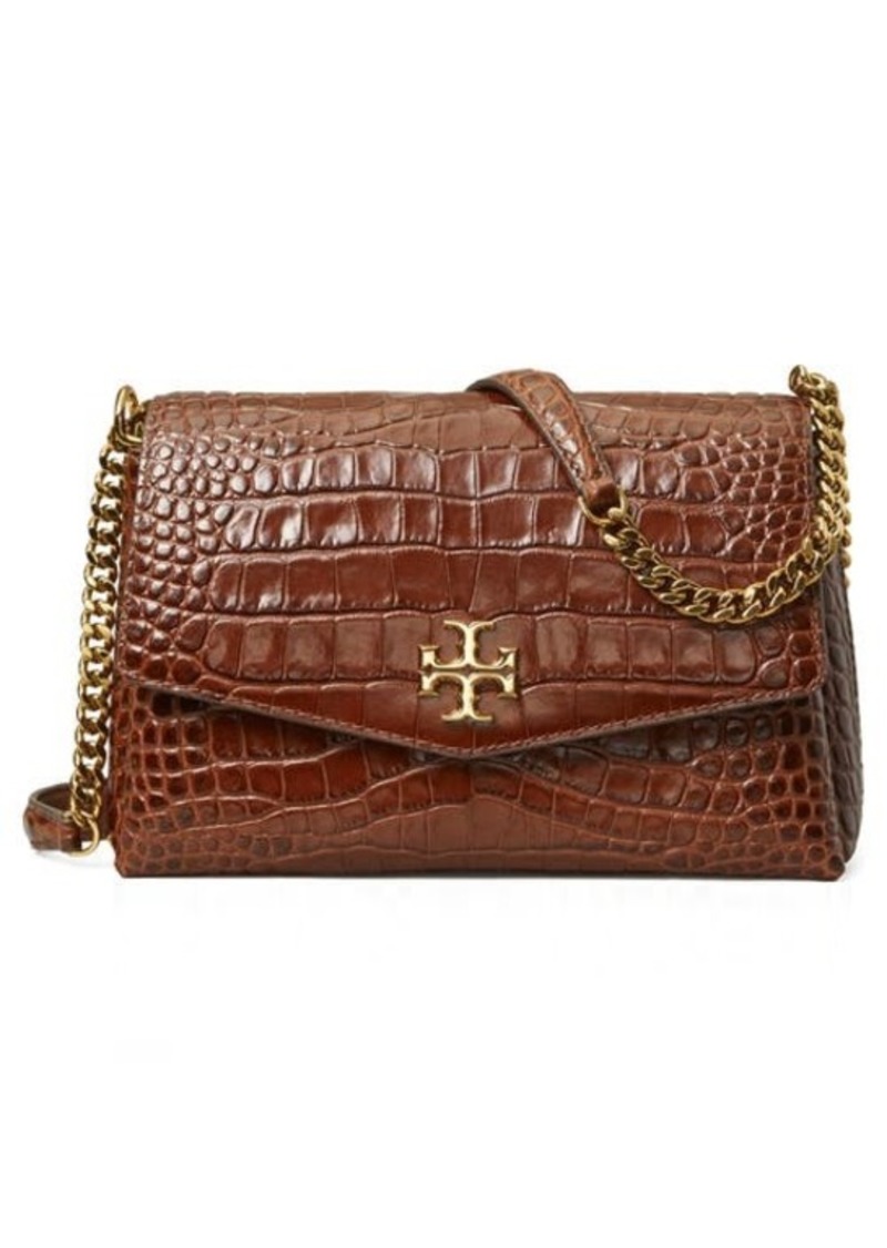 Tory Burch Small Kira Croc Embossed Leather Convertible Crossbody Bag in Caffeine at Nordstrom