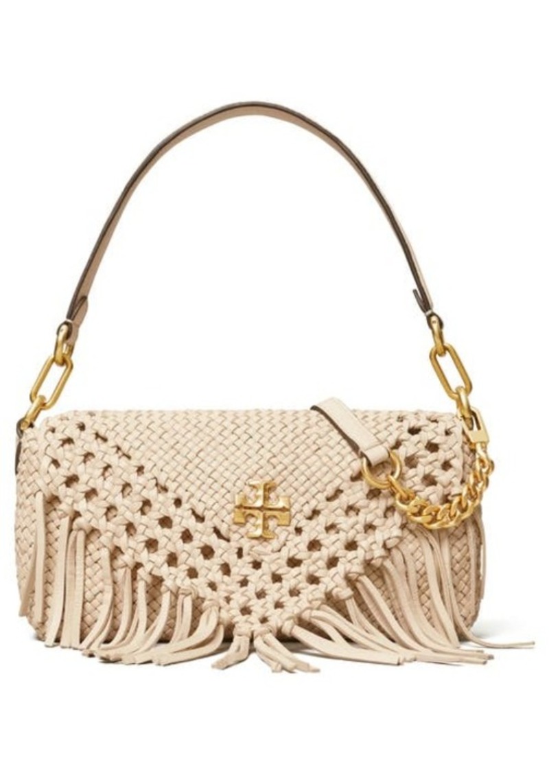Tory Burch Small Kira Fringe Flap Leather Shoulder Bag in New Cream at Nordstrom