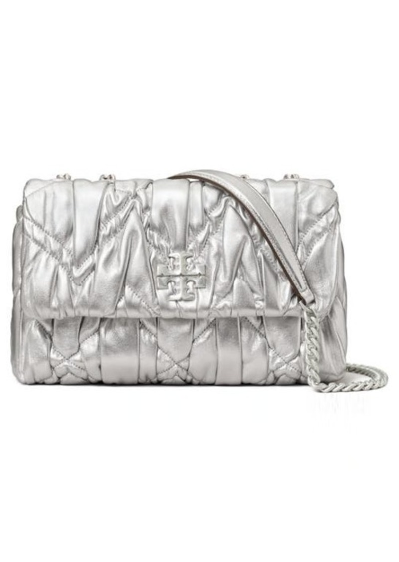 Tory Burch Small Kira Metallic Leather Shoulder Bag in Silver at Nordstrom