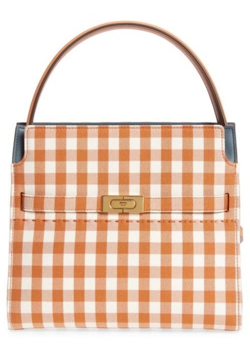 Tory Burch Small Lee Radziwill Gingham Double Bag Satchel in Ochre Gingham at Nordstrom