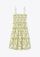 Tory Burch Smocked Printed Cotton Mini Dress