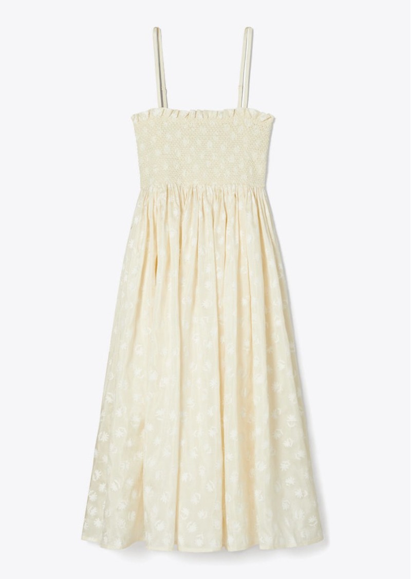 Tory Burch Strapless Smocked Silk Dress