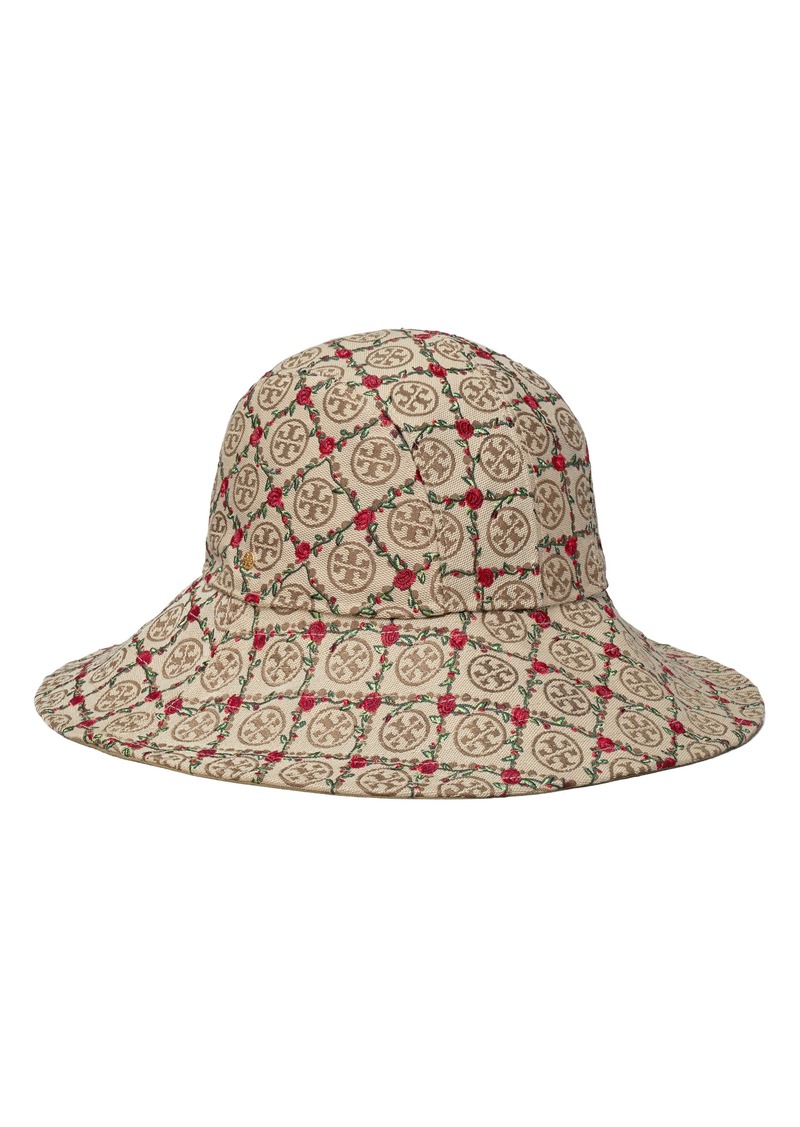 Tory Burch T Monogram Climbing Rose Jacquard Bucket Hat in Hazel /Tory Red at Nordstrom